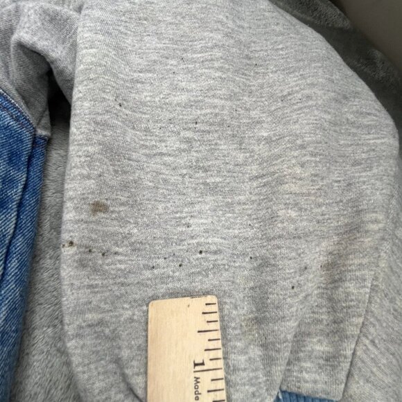 Basic Bomber Jean Trucker Jacket Men's XL Blue Denim Hooded Snap Button RN 90163 - Picture 15 of 16